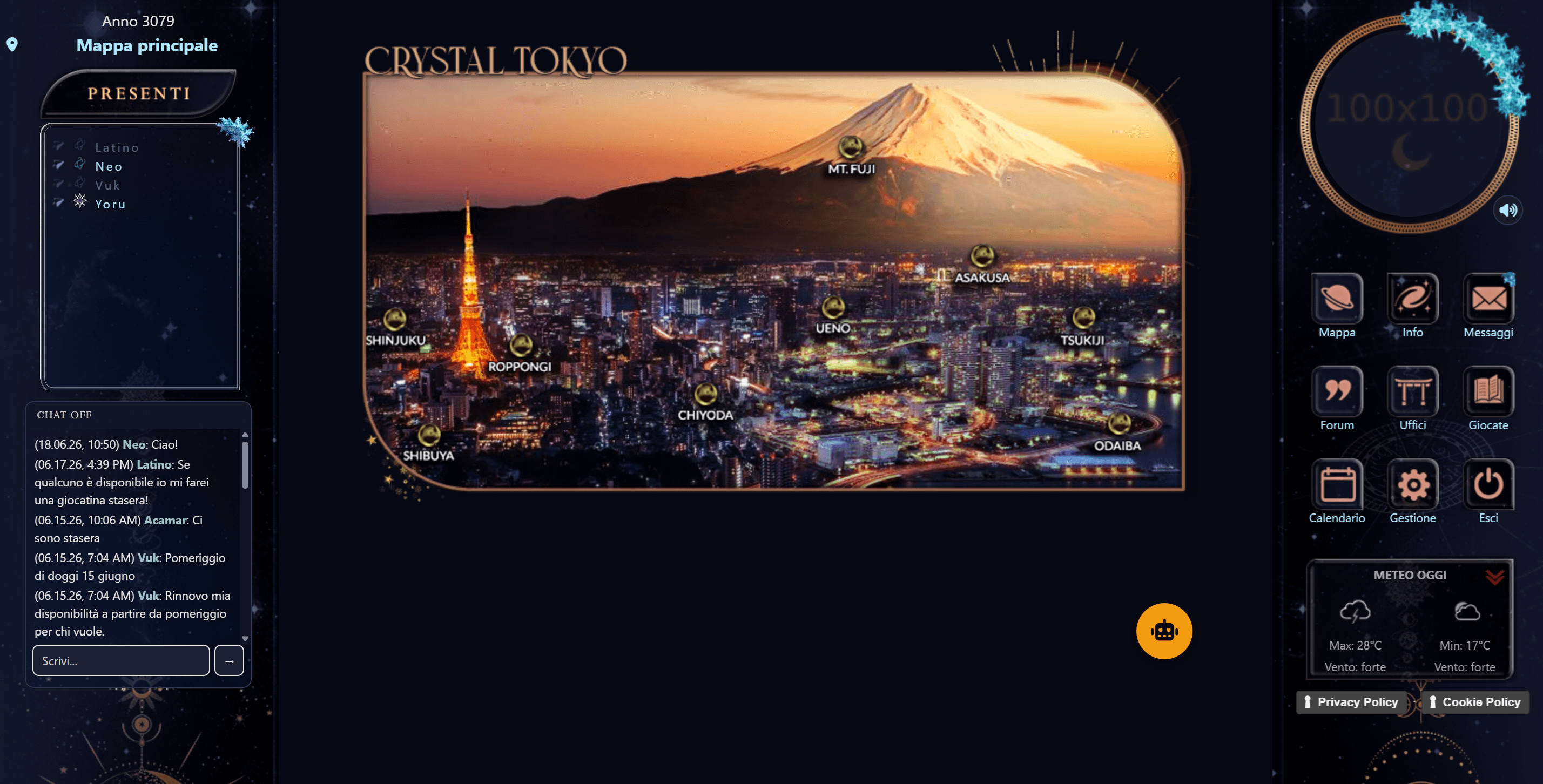 Interfaccia di gioco di Crystal Tokyo